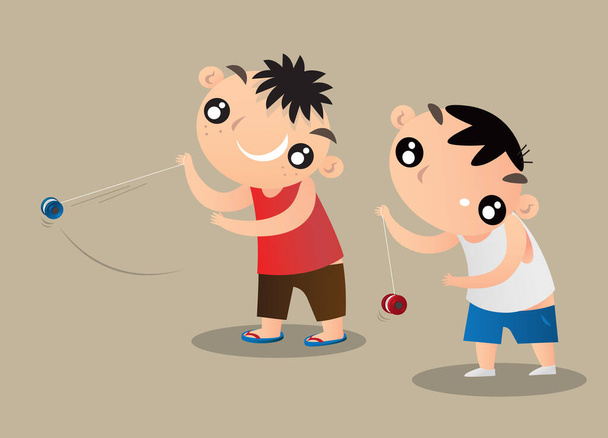 Karikatur von zwei Hongkonger Kindern, die mit Yoyo spielen - Vektor, Bild