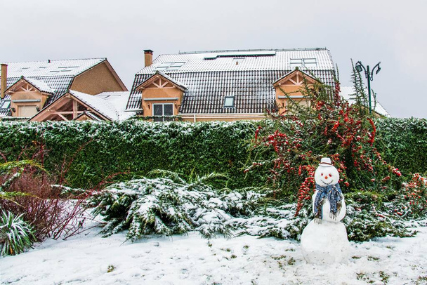 Snowmani dans un beau quartier proche de Bucarest.Paysage de Noël - Photo, image