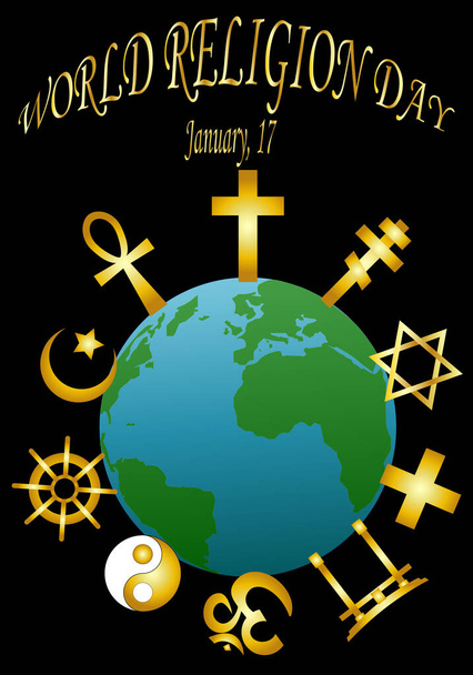 Παγκόσμια Ημέρα Θρησκείας σε μαύρο φόντο - Διάνυσμα, εικόνα