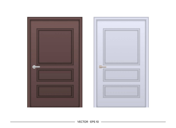 白い背景に隔離されたベクトル現実的なドアのセット。ガラスインサート付き玄関ドア. - ベクター画像