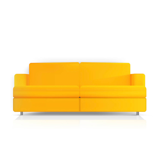 現実的なベクトルソファ。黄色のソファの白い背景に隔離された。インテリアデザインの要素. - ベクター画像