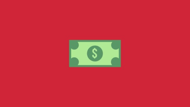 dollar banknotes icon animation - Vector art .4K video.Simple motion animation.can be used for Explainer Video.red background - Footage, Video