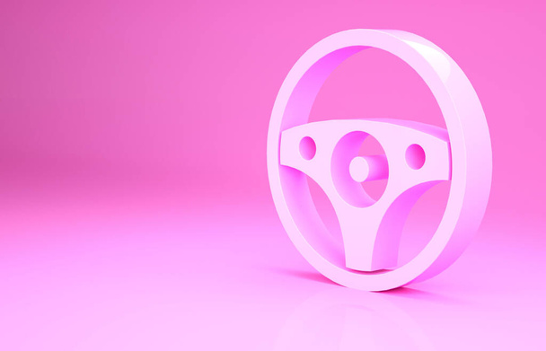 Ροζ εικονίδιο του τιμονιού απομονωμένο σε ροζ φόντο. Εικονίδιο τροχού αυτοκινήτου. Μινιμαλιστική έννοια. 3d απεικόνιση 3D καθιστούν - Φωτογραφία, εικόνα