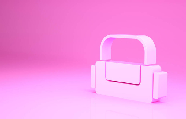 Розовый Спортивная сумка значок изолирован на розовом фоне. Концепция минимализма. 3D-рендеринг - Фото, изображение