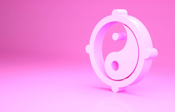 Pink Yin Yang symbol of harmony and balance icon isolated on pink background. Minimalism concept. 3d illustration 3D render - Photo, Image