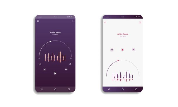 Social media network. mobile music player interface. Profile, Album, Song, Playlist mockup. music layout template for smartphone - Vector, Image