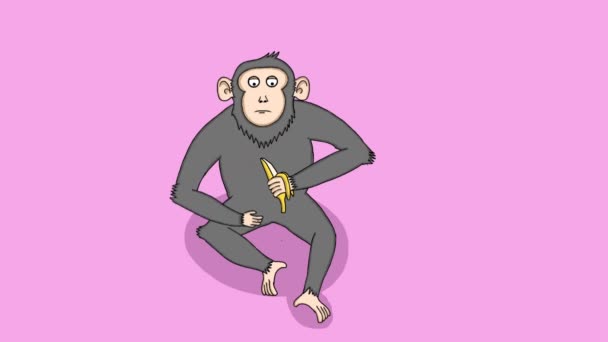 Vidéo d'animation bidimensionnelle d'un singe épluchant une peau de banane - Séquence, vidéo