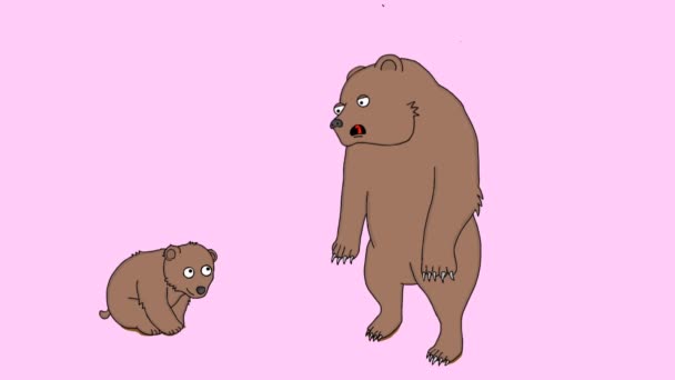 Vídeo animado bidimensional sobre un oso cachorro y una madre oso - Imágenes, Vídeo