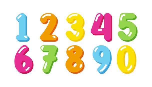 Conjunto de desenhos animados coloridos de números para crianças, para cartões de saudação. esp 10 - Vetor, Imagem