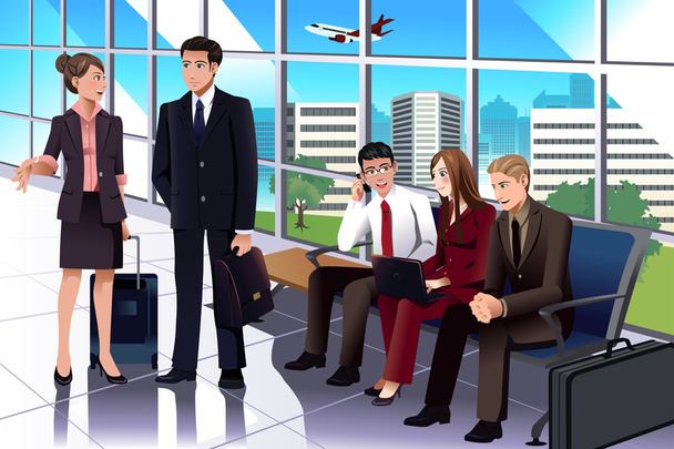 空港で待っているビジネス人々 - ベクター画像