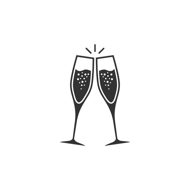 Icona in vetro champagne. Festa bere silhouette. Vettore isolato su bianco - Vettoriali, immagini