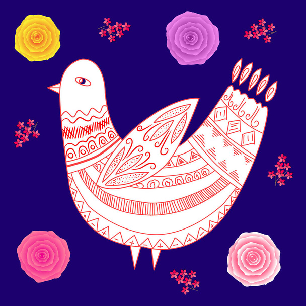Fantastic bird in the Scandinavian style folk art for design cards, banners, posters. vector illustration - Vecteur, image