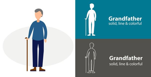 old man isolated vector flat icon. silhouette line solid design element - Vector, Image