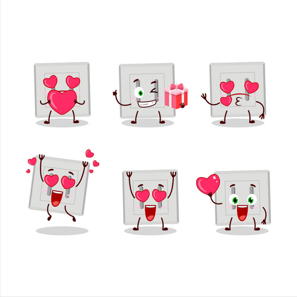 Single electric adapter cartoon character with love cute emoticon. Vector illustration - Vector, Image