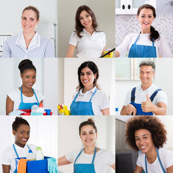 Smiling Janitor Cleaning Team Or Group In Uniform - Fotó, kép