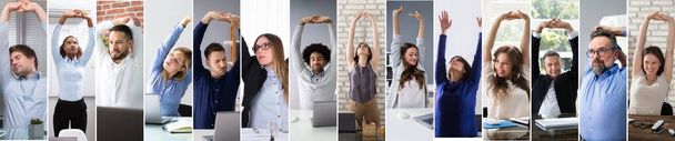 Business Team Stretching At Workplace In Office Collage - Photo, Image
