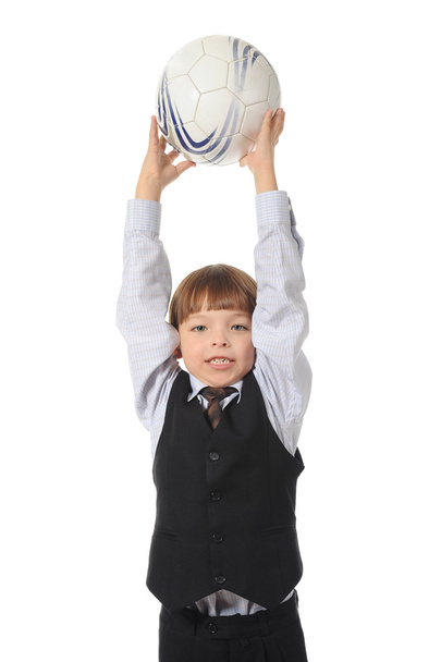 Cheerful boy with a soccer ball - Foto, afbeelding