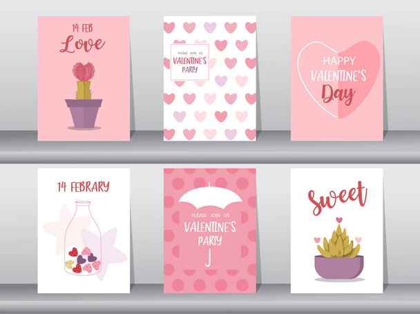 Set Valentijnsdag kaart op schattig patroon ontwerp, liefde, Vector illustraties - Vector, afbeelding