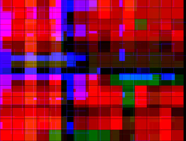 Абстрактний об'ємний фон, у вигляді квадратів, з ефектною комбінацією червоного, синього, зеленого і чорного кольорів. Сучасне зображення для ваших проектів
. - Фото, зображення
