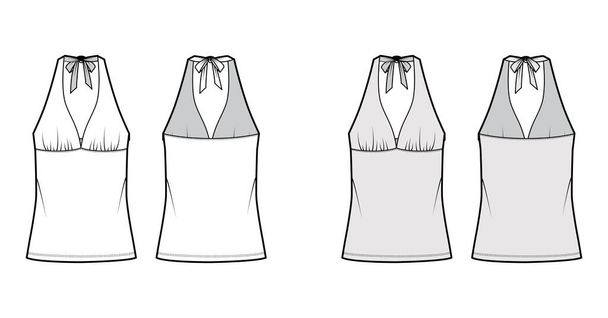 Top empire couture et tieback licol réservoir illustration de mode technique avec forme moulante, surdimensionné. Vêtements plats - Vecteur, image