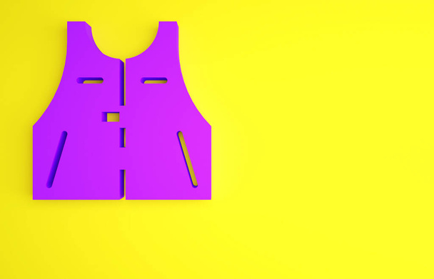Icono de chaqueta Purple Hunting aislado sobre fondo amarillo. Chaleco de caza. Concepto minimalista. 3D ilustración 3D render - Foto, Imagen