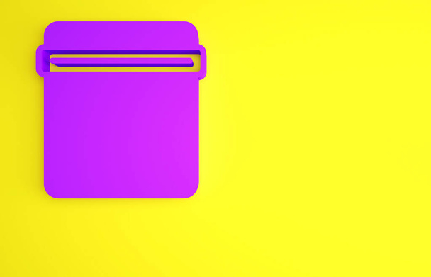 Bolsa de evidências roxas com ícone de bala isolado no fundo amarelo. Conceito de minimalismo. 3D ilustração 3D render - Foto, Imagem