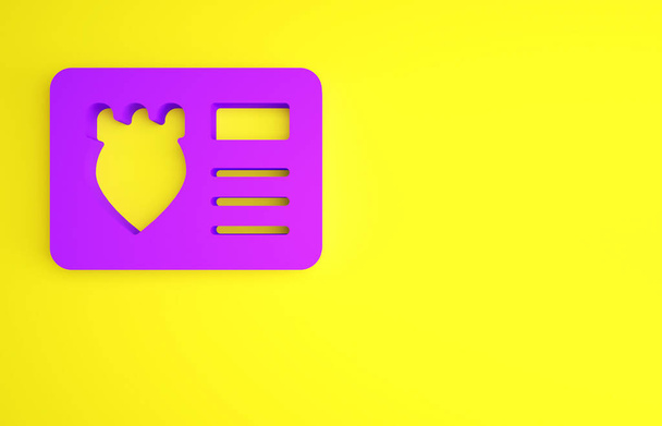 Distintivo polizia viola con icona caso id isolato su sfondo giallo. Concetto minimalista. Illustrazione 3d rendering 3D - Foto, immagini