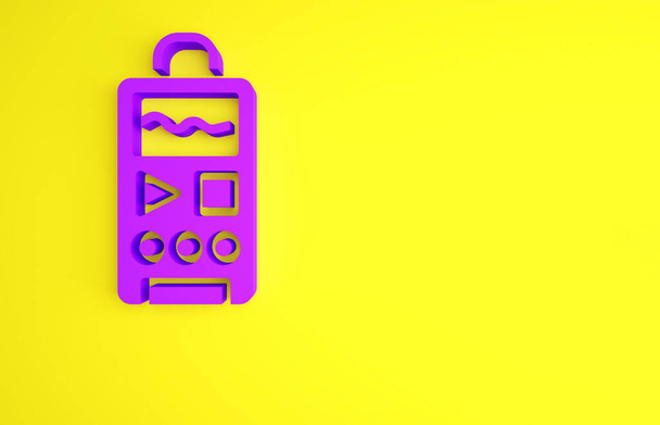 黄色の背景に単離された紫のDictaphoneアイコン.ボイスレコーダー。最小限の概念。3Dイラスト3Dレンダリング - 写真・画像