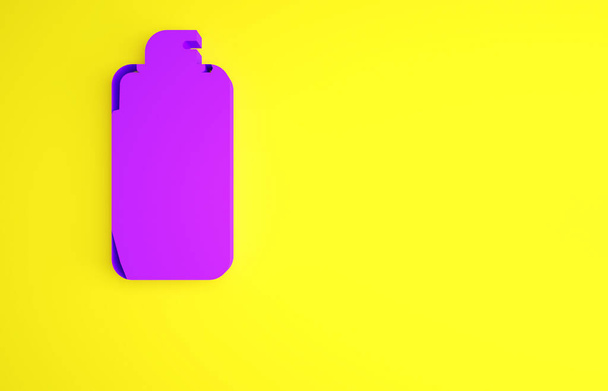 Purple Garden pulverizador para agua, fertilizante, químicos icono aislado sobre fondo amarillo. Concepto minimalista. 3D ilustración 3D render - Foto, imagen