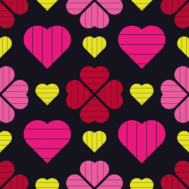 Seamless background with decorative hearts. Valentine's Day. Geometric pattern. Greeting card. Vector illustration for web design or print. - Вектор,изображение