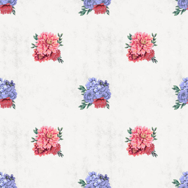 Watercolor floral seamless pattern. Hand painted flowers, greeting card template or wrapping paper - Foto, afbeelding