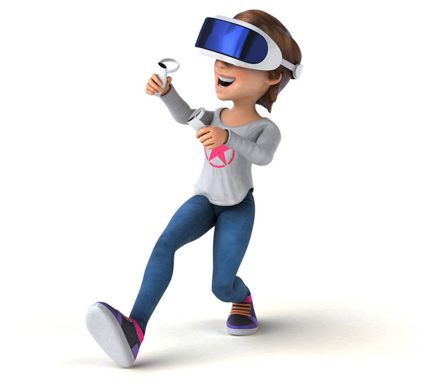 Fun 3D Illustration of a teenage girl  character  with a VR Helmet - Фото, зображення
