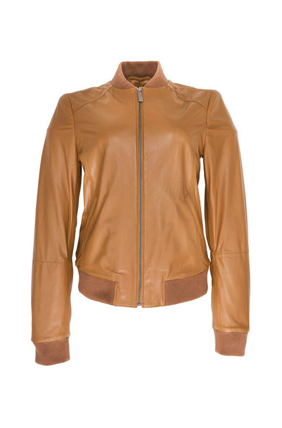 Brown leather jacket isolated on white background. - Photo, Image