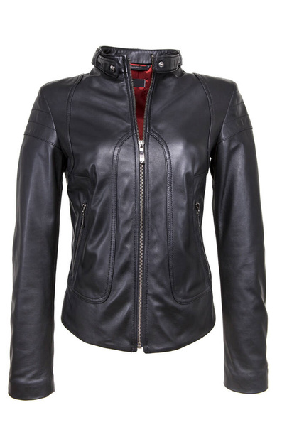 Black leather jacket isolated on white background. - Photo, Image