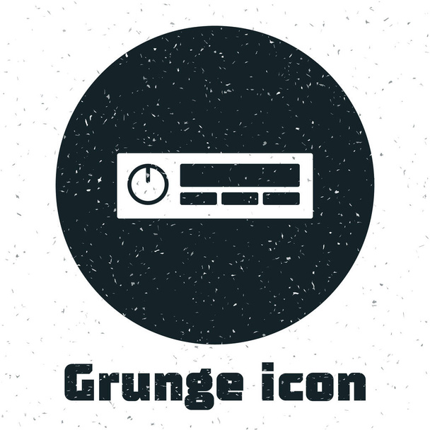 Ikona Grunge Car Audio izolowana na białym tle. Ikona audio samochodu radiowego. Monochromatyczny rysunek rocznika. Wektor. - Wektor, obraz