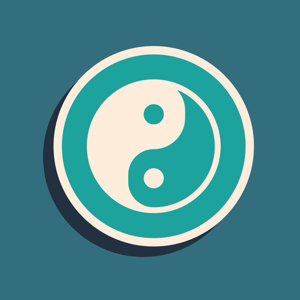 Green Yin Yang symbol harmonie a vyvážení ikony izolované na zeleném pozadí. Dlouhý stínový styl. Vektor. - Vektor, obrázek