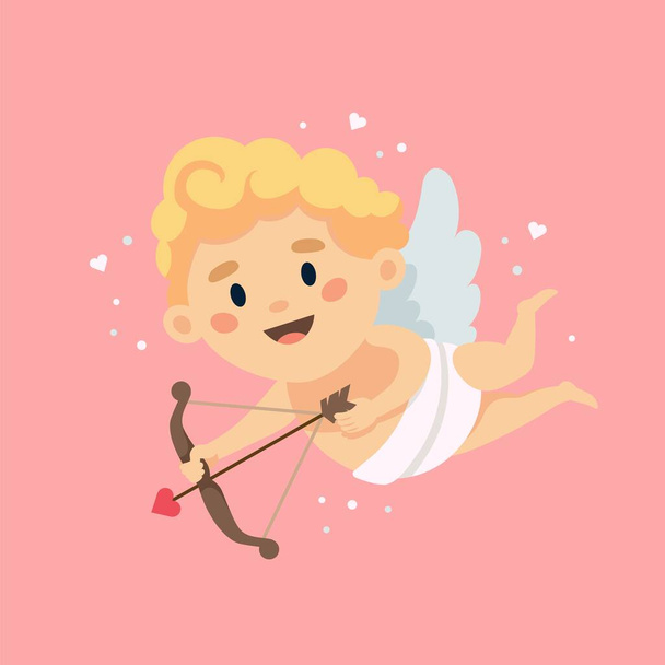 Słodka postać Kupidyna. Szczęśliwy Walentynki wektor ilustracja w stylu kreskówki - Wektor, obraz