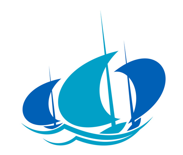 Яхты плывут по синим океанским волнам
 - Вектор,изображение