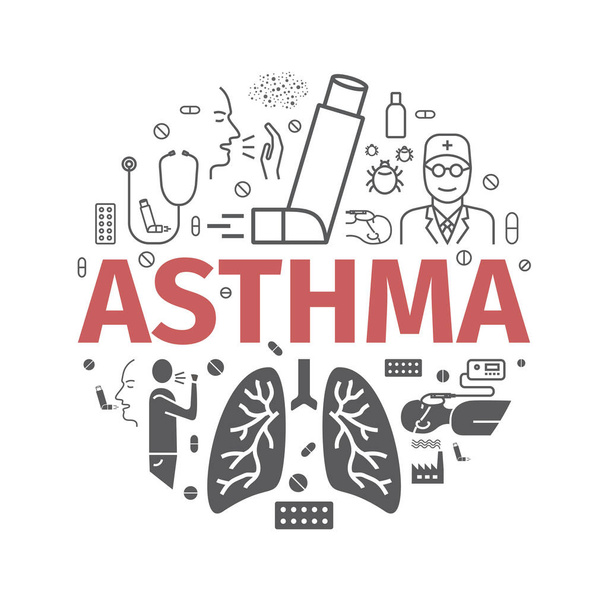 Симптомы и символы астмы. Иконы астмы. Векторное множество - Вектор,изображение