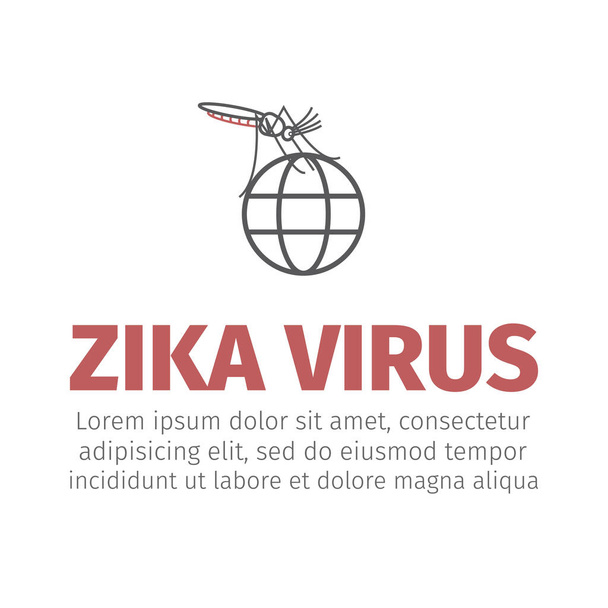ジカウイルスのロゴ。蚊のアイコンは警告をかむ。エーデス・エギプティは白地に隔離された。ベクターイラスト - ベクター画像