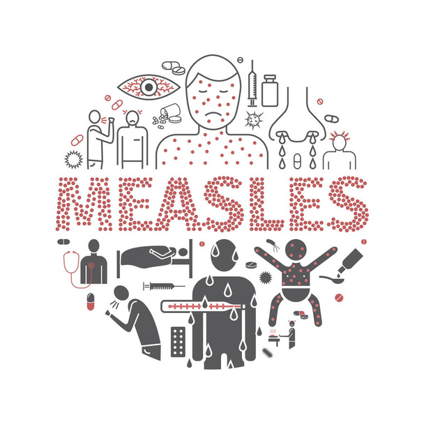 Measles. Symptoms, Treatment. Line icons set. Vector signs for web graphics - Vector, Image