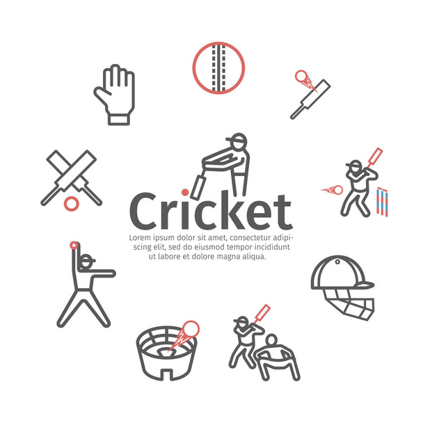 Iconos de la línea de cricket. Signos vectoriales para gráficos web. - Vector, Imagen