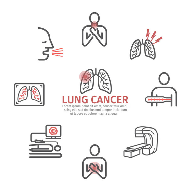 Lung Cancer. . Symptoms, Causes, Treatment. Line icons set Vector signs for web graphics - Vector, Image