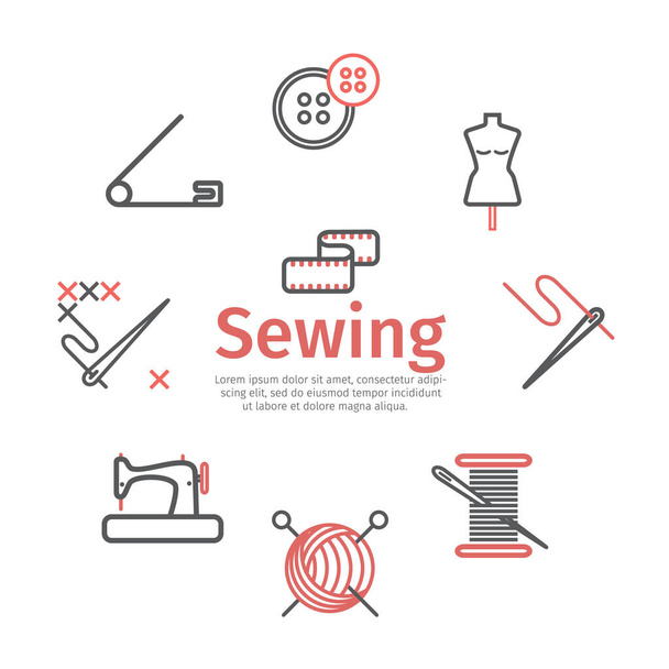 Sewing, Tailoring line icons. Vector signs for web graphics - Vector, Image