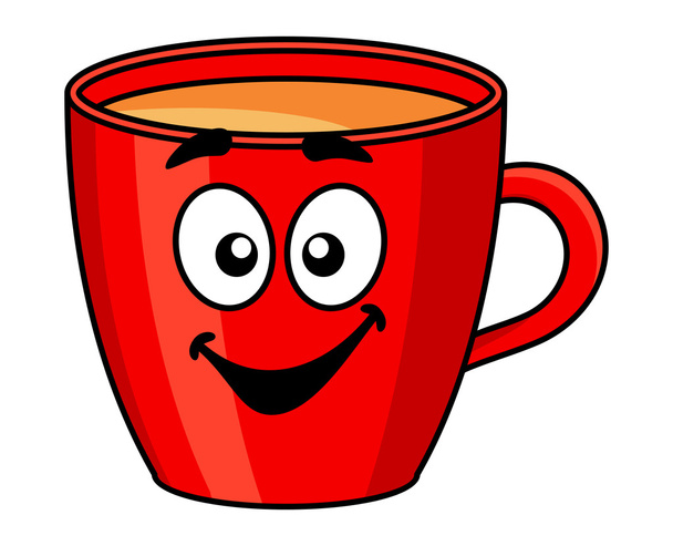 Colorful red cartoon mug of coffee - Vector, Image