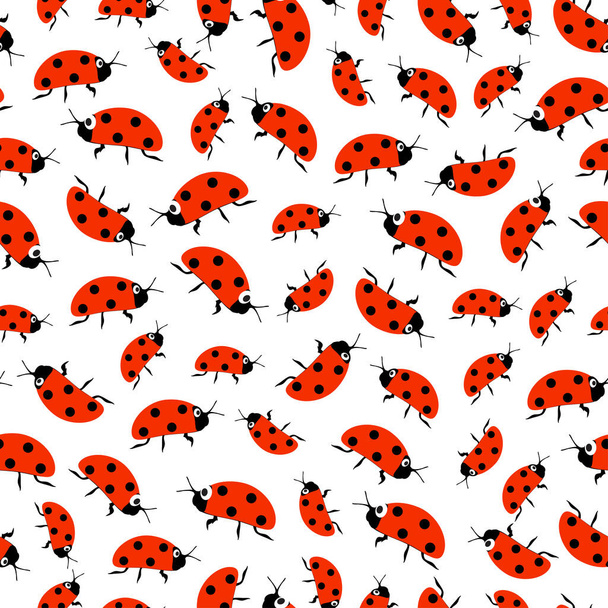 Seamless pattern background with ladybugs. Stylized textile vector illustration - Διάνυσμα, εικόνα