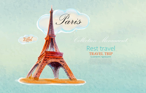 Eiffel tower symbol of paris, Travel information cards, Business brochure template of flyer magazines, posters, postcard, book cover, banners, Layout, cards, Country of France, Vector illustration  - Vector, Image