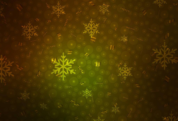 Verde oscuro, diseño de vector amarillo en el estilo de Año Nuevo. Ilustración abstracta con bolas de Navidad y copos de nieve. Diseño inteligente para la promoción de la universidad. - Vector, imagen