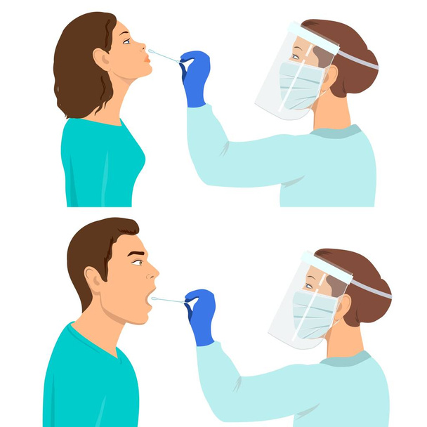 Coronavirus testing carried out by a medical professional , doctor or nurse. Patient receiving a Corona test. - Vector, Image