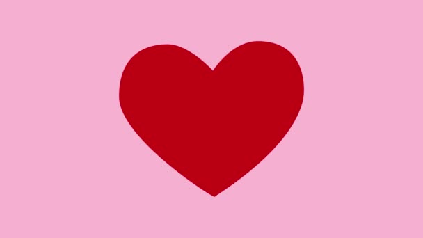 Tarjeta del día de San Valentín, animado corazón lindo rojo sobre fondo rosa convirtiéndose en corazón ardiente sobre fondo negro. Amor, romanticismo, celebración, tradiciones. Corazón en llamas. 14 de febrero - Metraje, vídeo